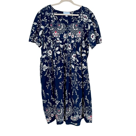 Only Necessities Cotton House Dress Muumu Patio Floral Print Navy Size 3X Retro - Picture 1 of 16